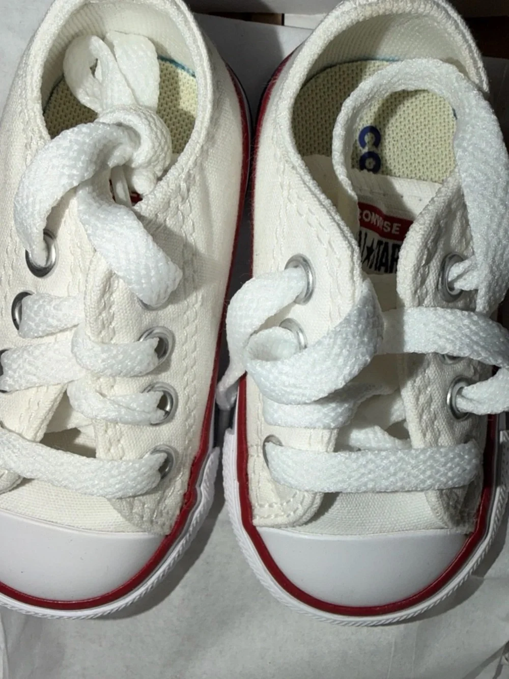 Converse White Canvas Baby Walker Sneakers with Red and Blue Stripe